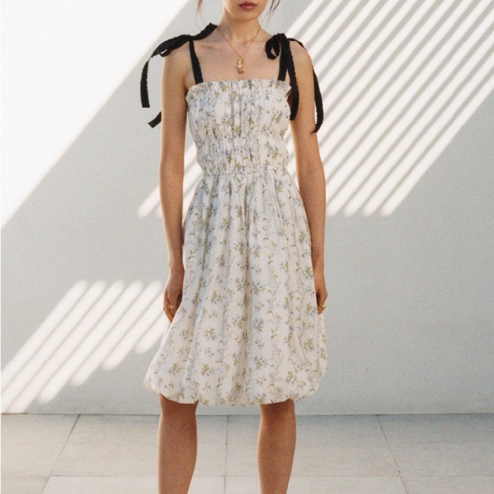 White Floral Smocked Tie-Shoulder Sundress - Picture 3 of 4